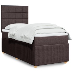Cama box spring con colchón tela marrón oscuro 90x200