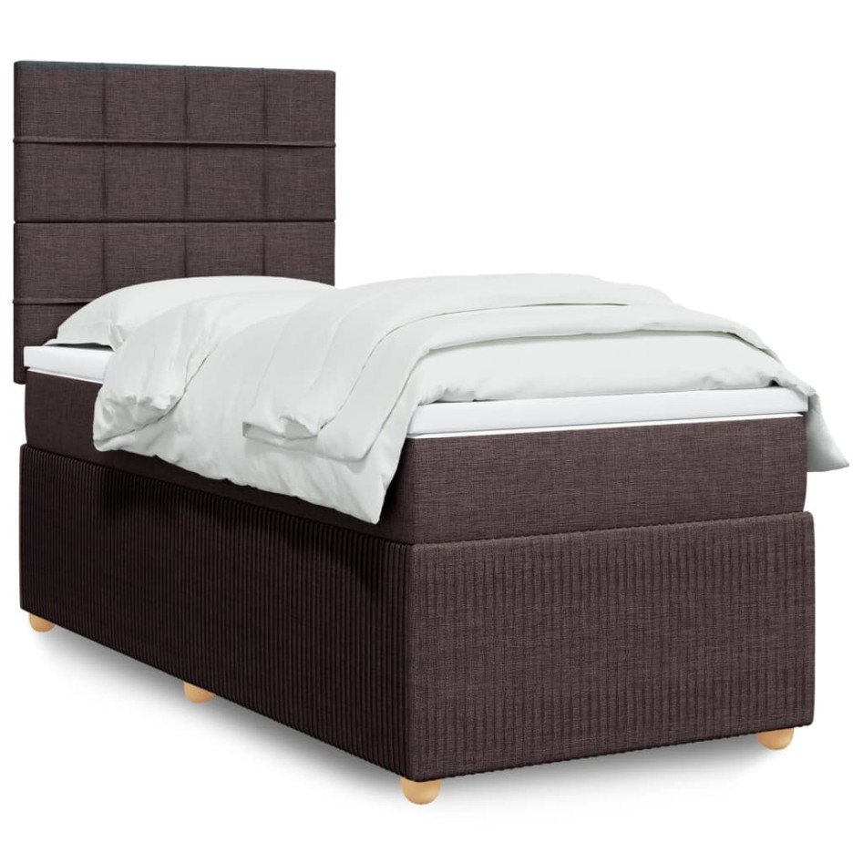 Cama box spring con colchón tela marrón oscuro 90x200