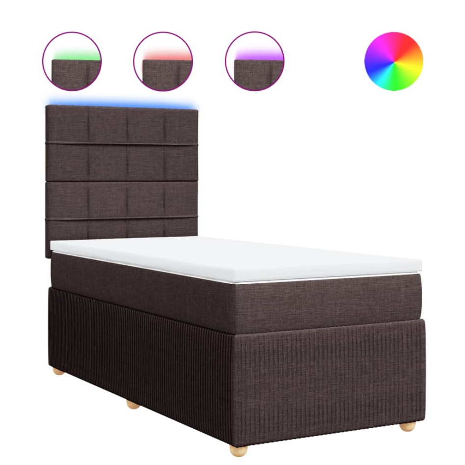Cama box spring con colchón tela marrón oscuro 90x200
