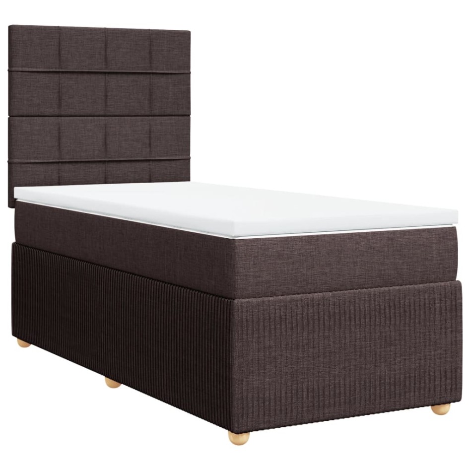 Cama box spring con colchón tela marrón oscuro 90x200