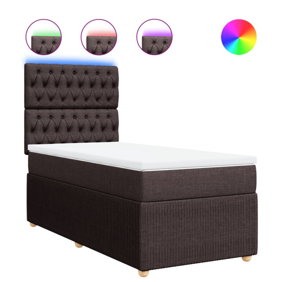 Cama box spring con colchón tela marrón oscuro 90x200