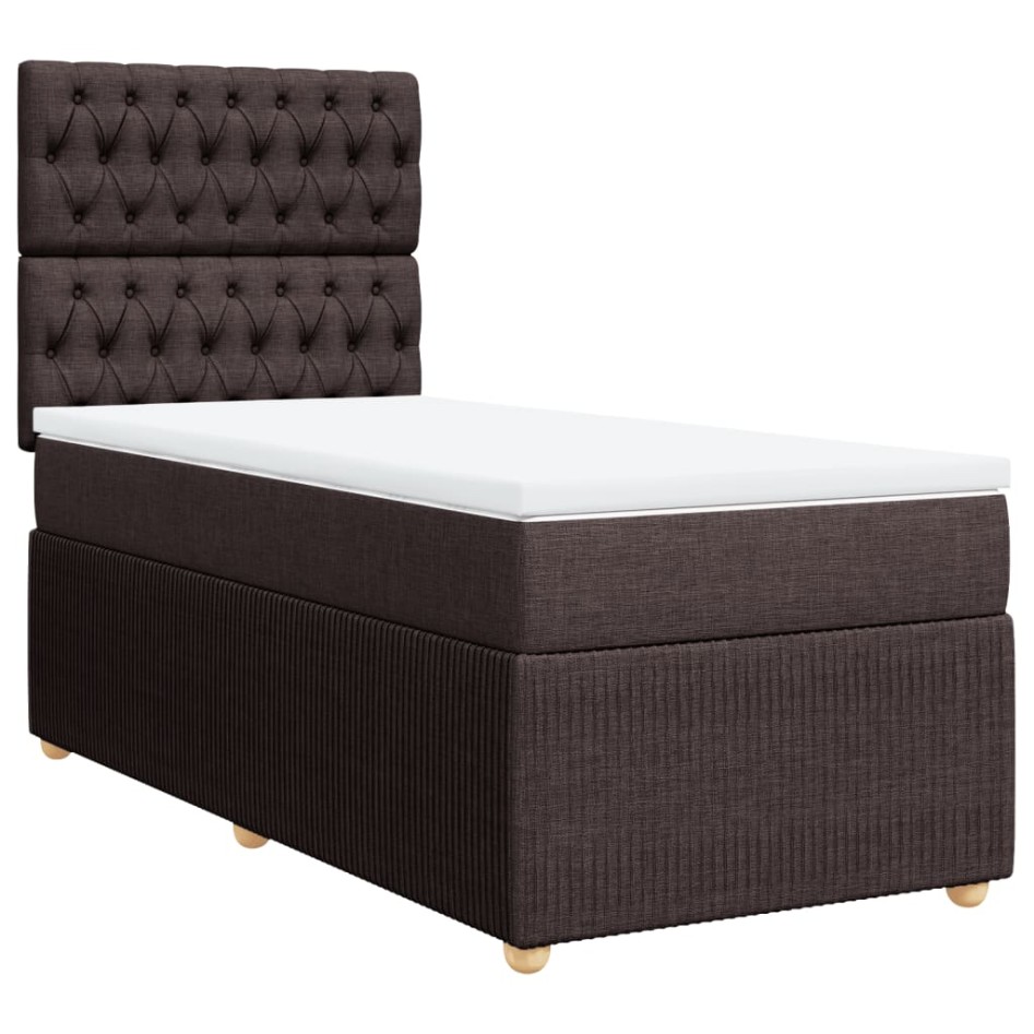 Cama box spring con colchón tela marrón oscuro 90x200