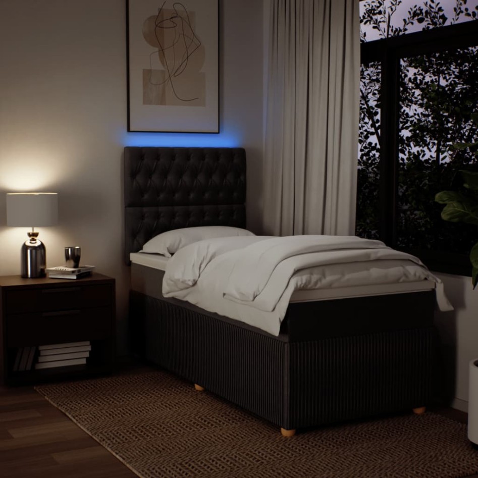 Cama box spring con colchón tela marrón oscuro 90x200