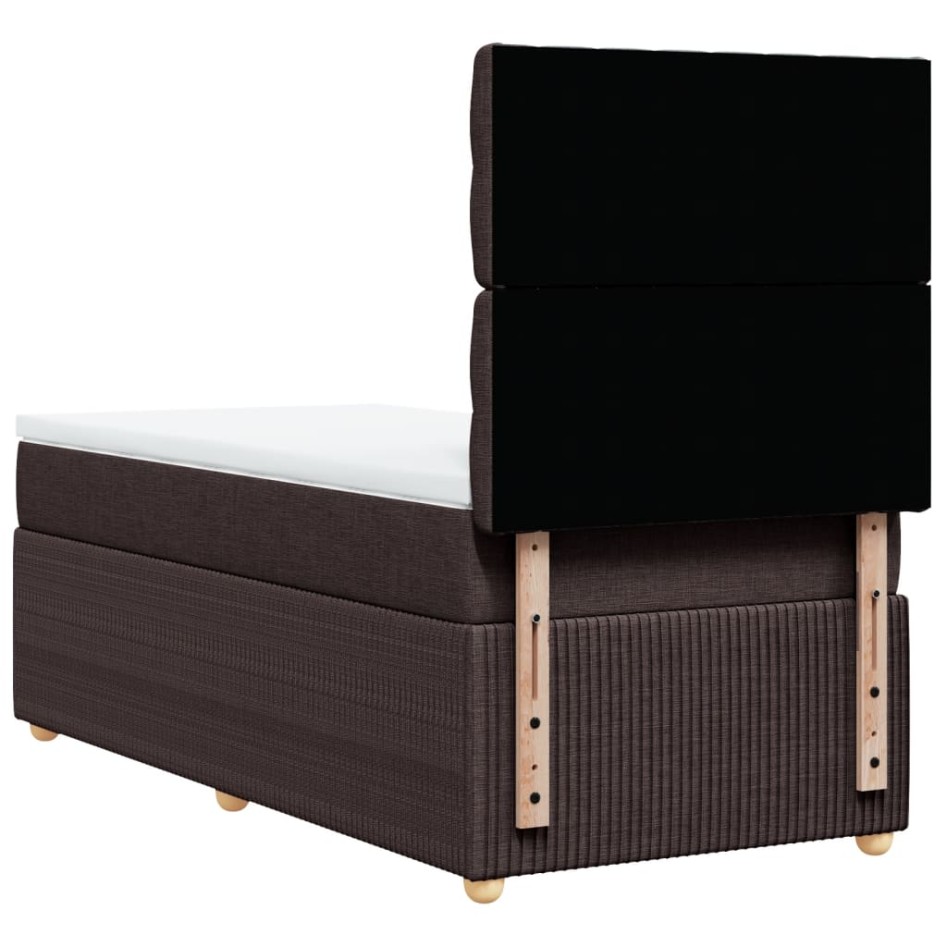 Cama box spring con colchón tela marrón oscuro 90x200