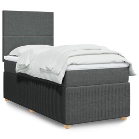 Cama box spring con colchón tela gris oscuro 100x200