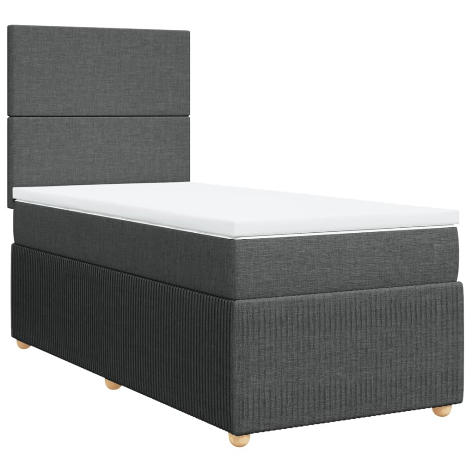 Cama box spring con colchón tela gris oscuro 100x200