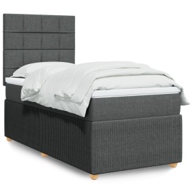 Cama box spring con colchón tela gris oscuro 100x200