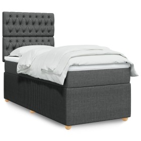 Cama box spring con colchón tela gris oscuro 100x200