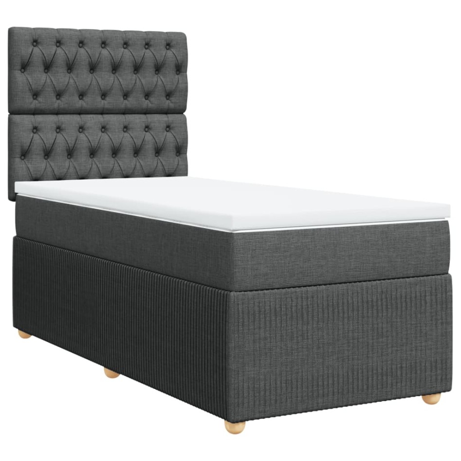 Cama box spring con colchón tela gris oscuro 100x200