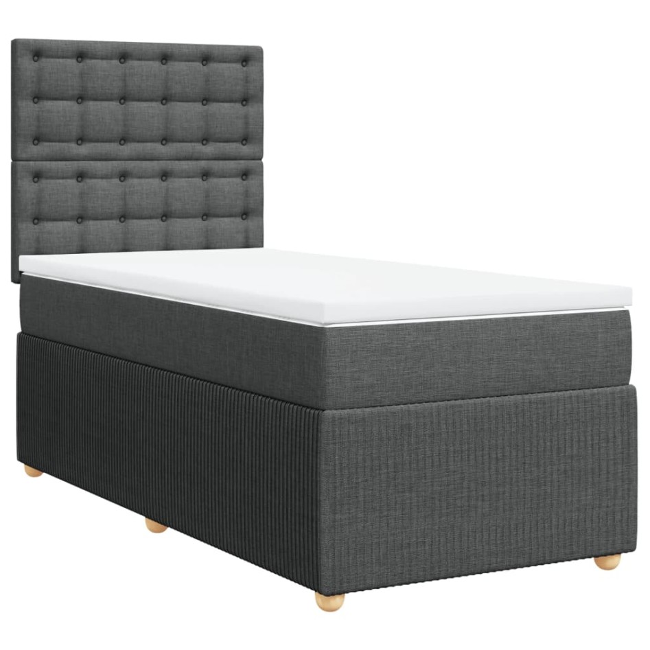 Cama box spring con colchón tela gris oscuro 100x200