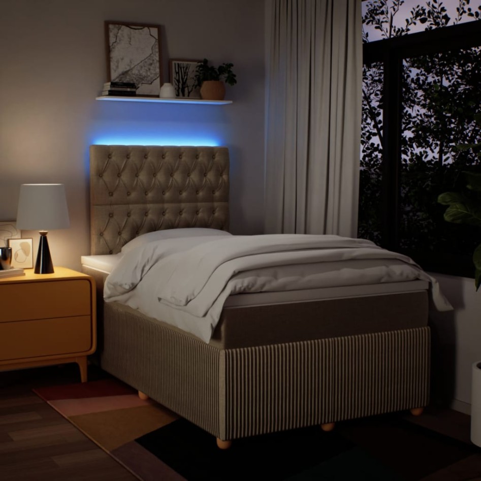 Cama box spring con colchón tela color crema 120x190