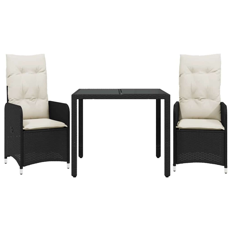 Mesita y sillas jardín 3 pzas y cojines ratán sintético