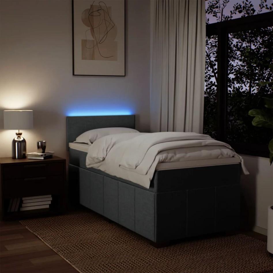 Cama box spring con colchón tela gris oscuro 80x200