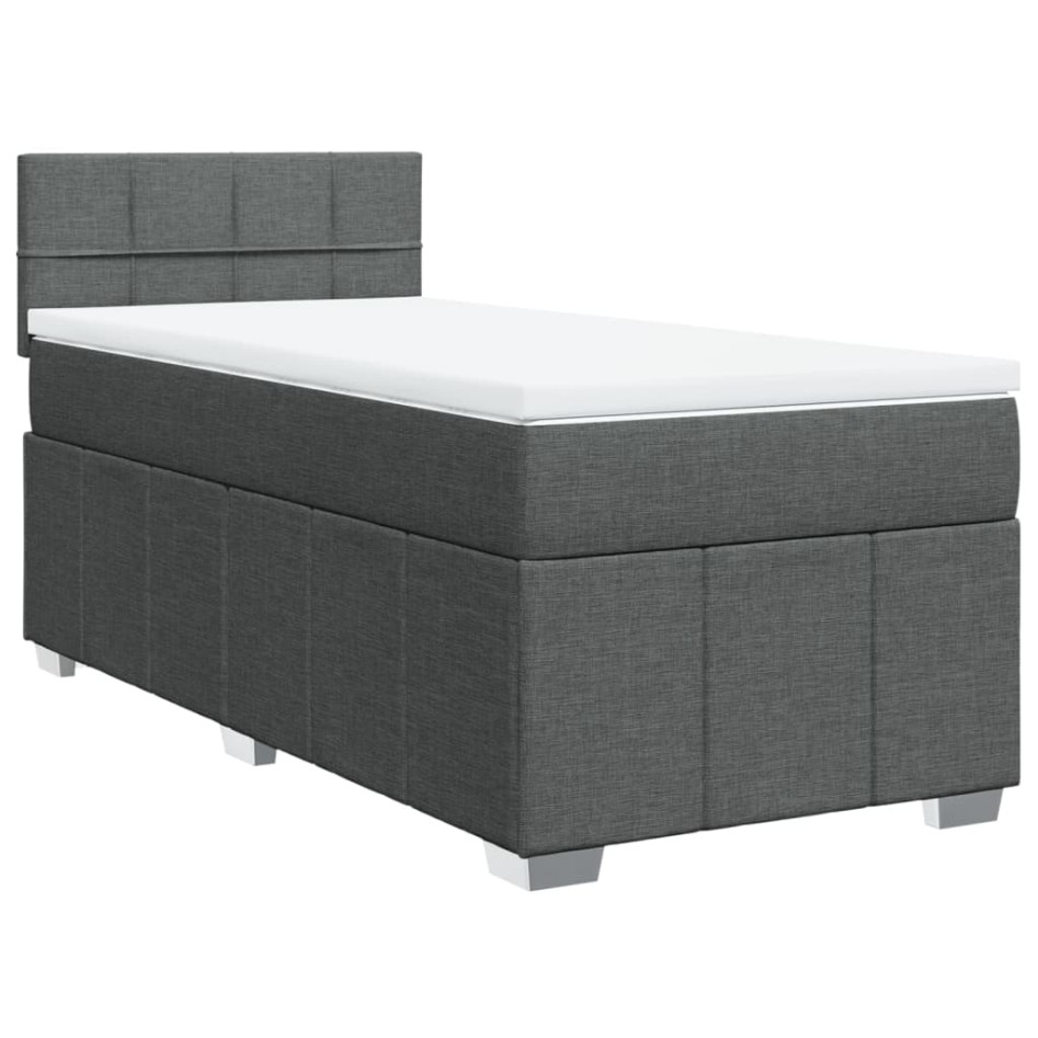 Cama box spring con colchón tela gris oscuro 80x200