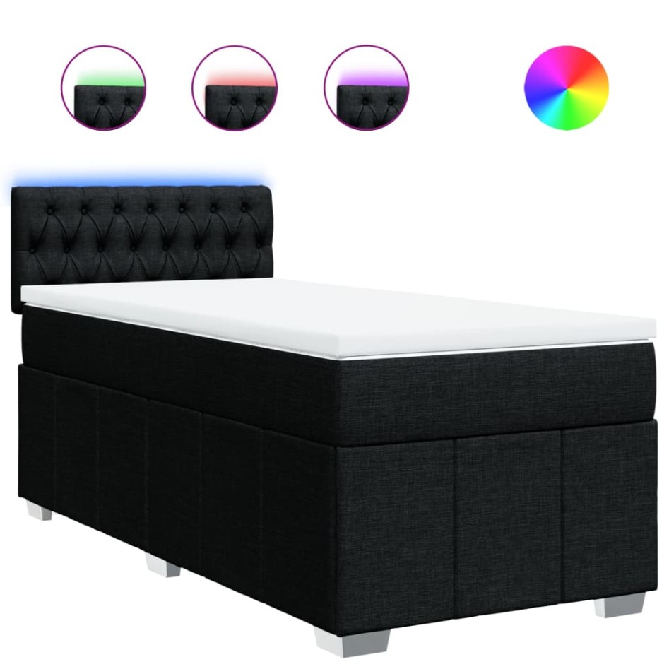 Cama box spring con colchón tela negro 80x200