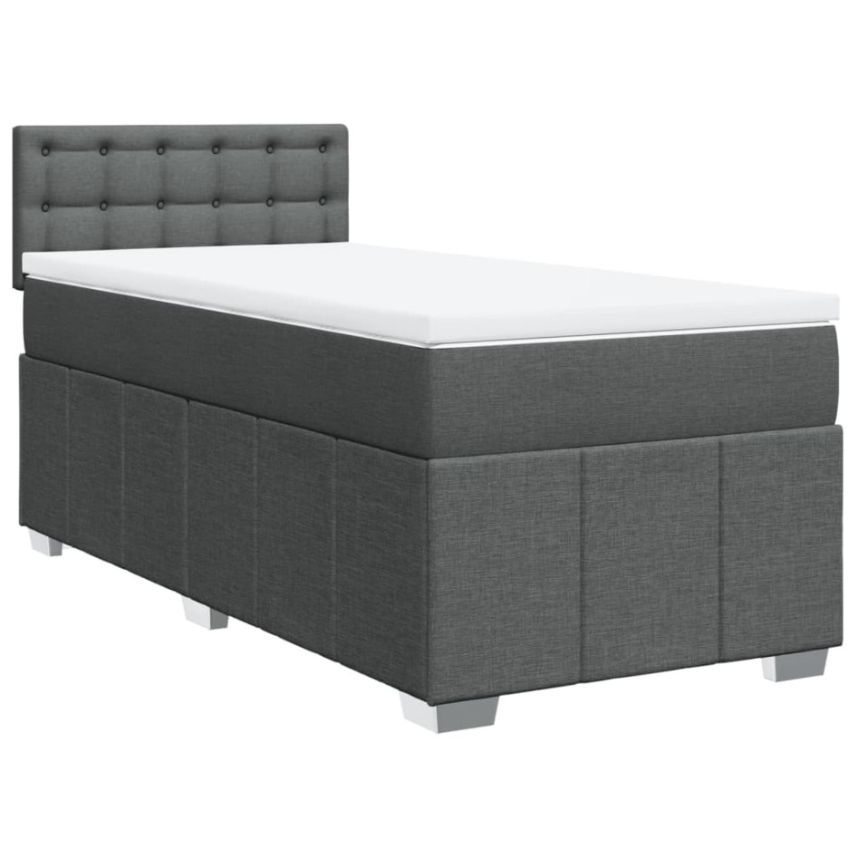 Cama box spring con colchón tela gris oscuro 80x200