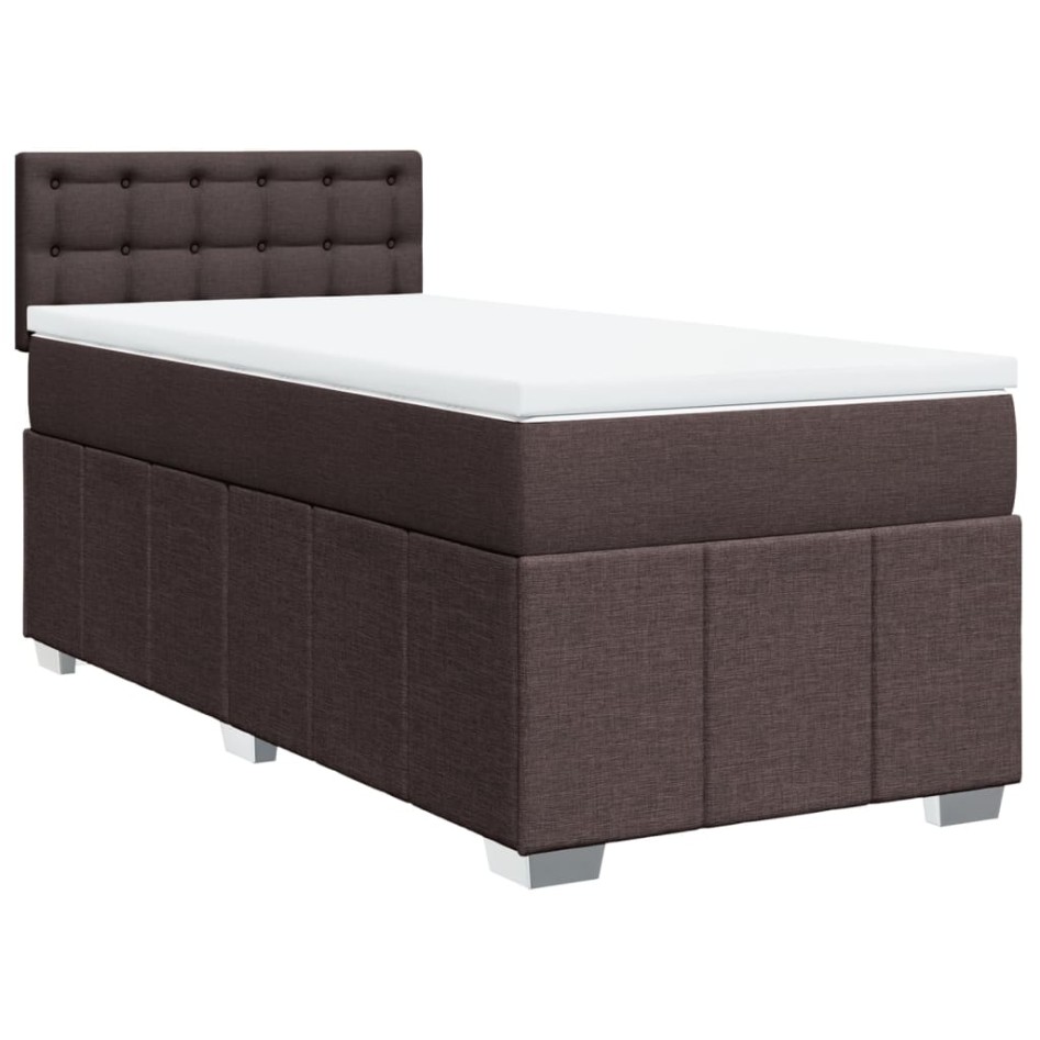 Cama box spring con colchón tela marrón oscuro 80x200
