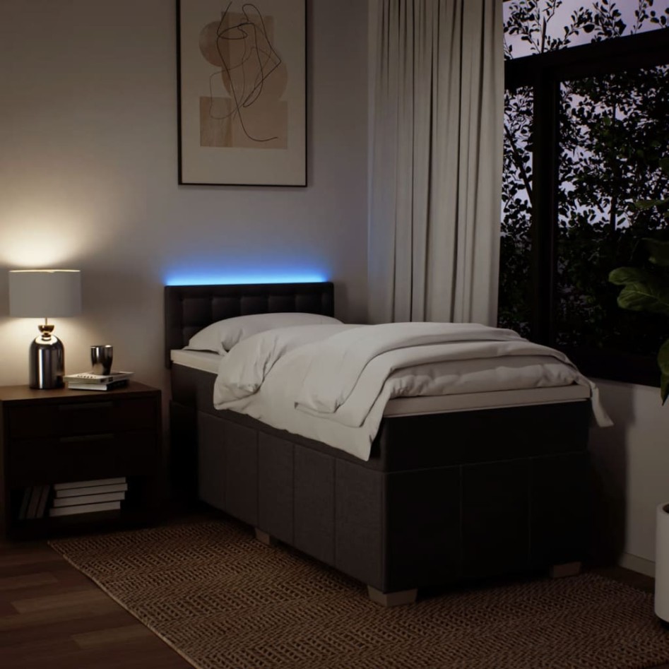 Cama box spring con colchón tela marrón oscuro 80x200