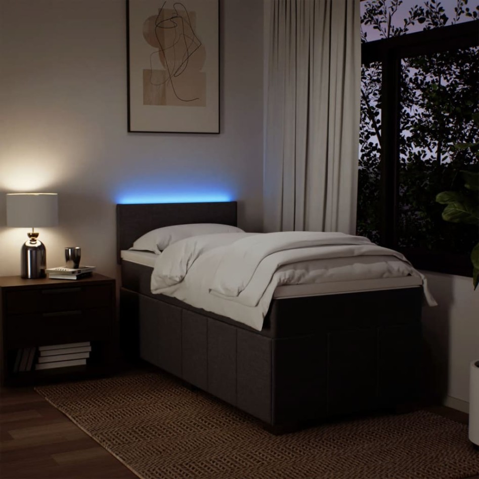 Cama box spring con colchón tela marrón oscuro 90x190