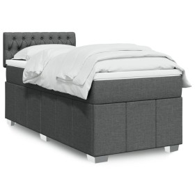 Cama box spring con colchón tela gris oscuro 90x190