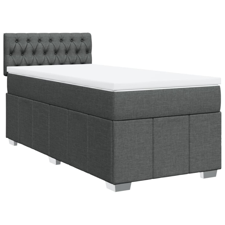 Cama box spring con colchón tela gris oscuro 90x190