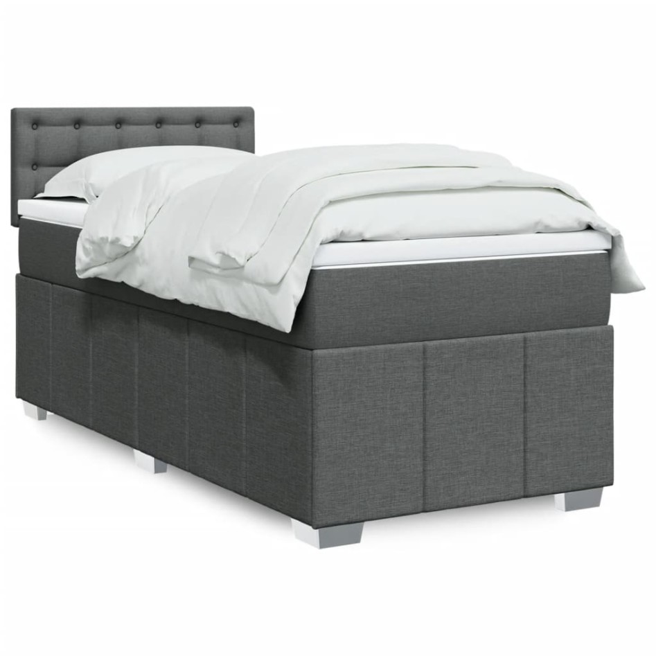 Cama box spring con colchón tela gris oscuro 90x190