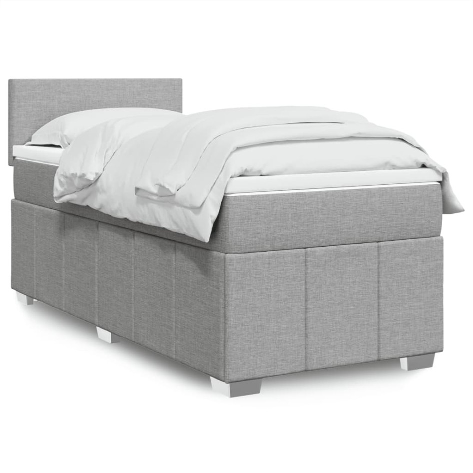 Cama box spring con colchón tela gris claro 90x200