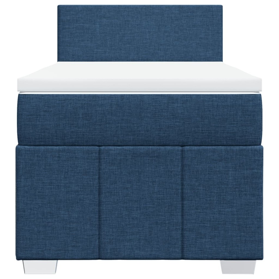 Cama box spring con colchón tela azul 90x200