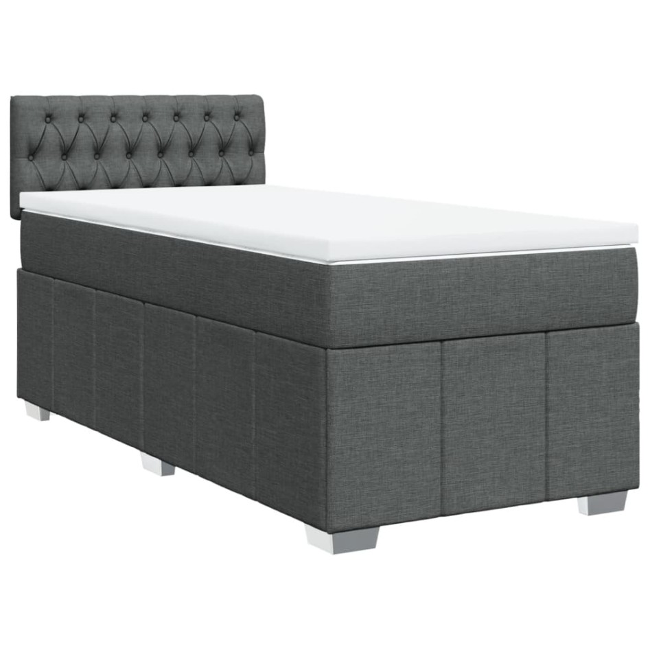 Cama box spring con colchón tela gris oscuro 90x200