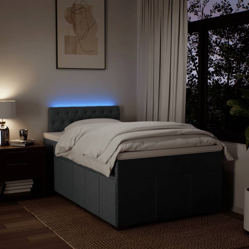 Cama box spring con colchón tela gris oscuro 120x200