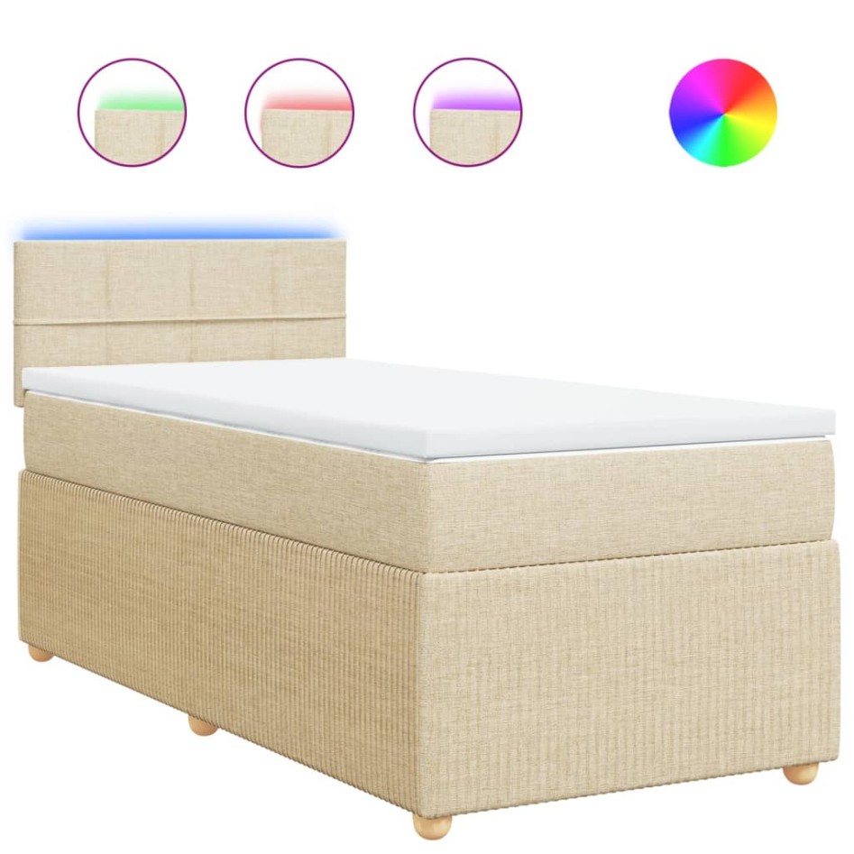 Cama box spring con colchón tela color crema 90x200