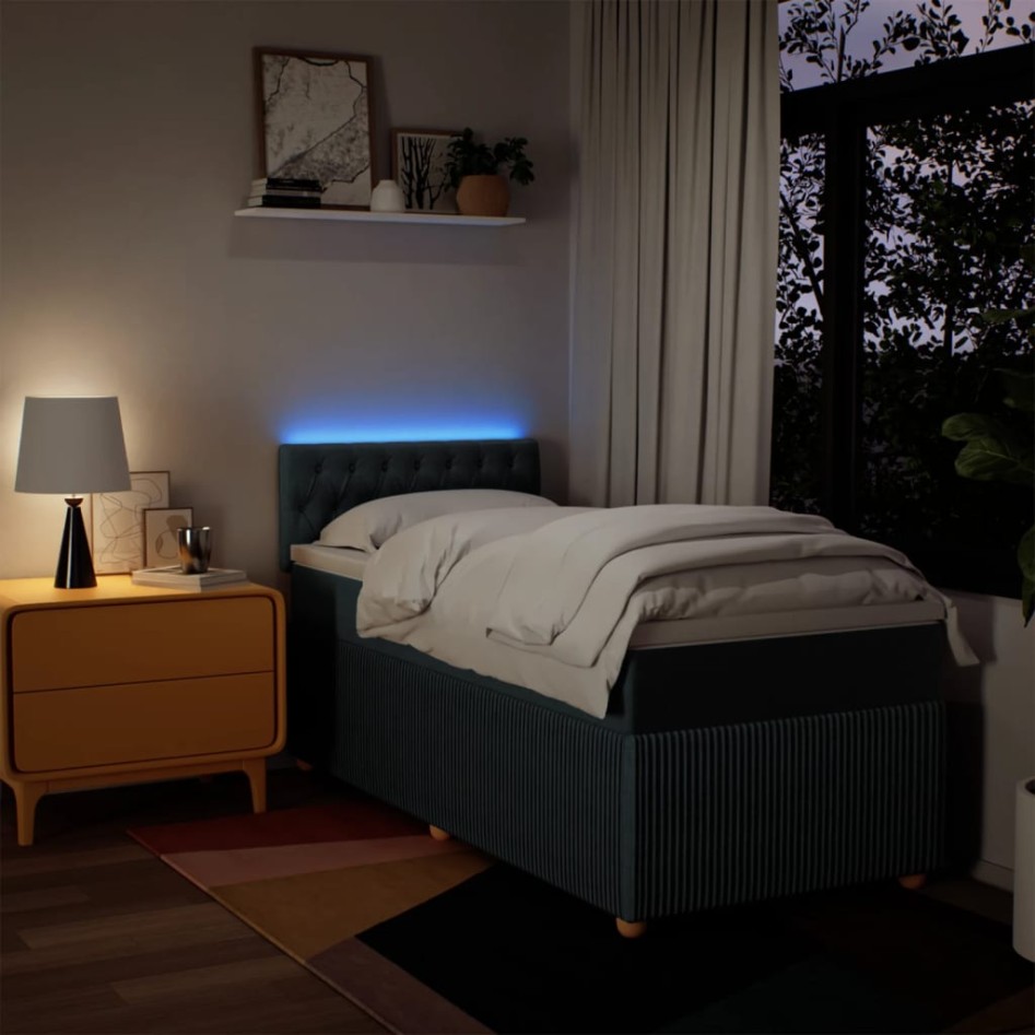 Cama box spring con colchón tela azul 90x200