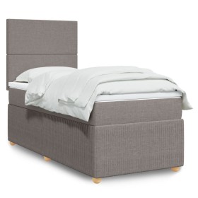 Cama box spring con colchón tela gris taupe 80x200