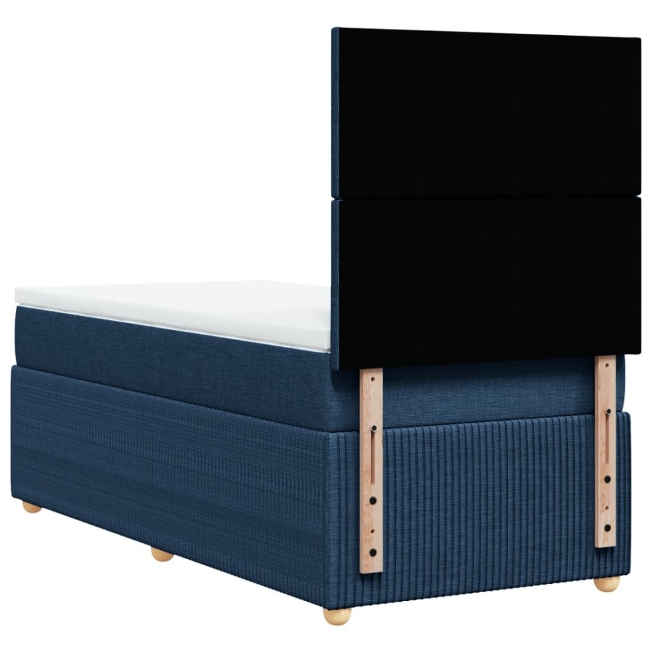 Cama box spring con colchón tela azul 80x200