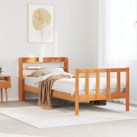 Estructura cama con cabecero madera pino marrón cera 90x200