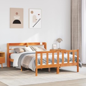 Estructura cama con cabecero madera pino marrón cera 120x200