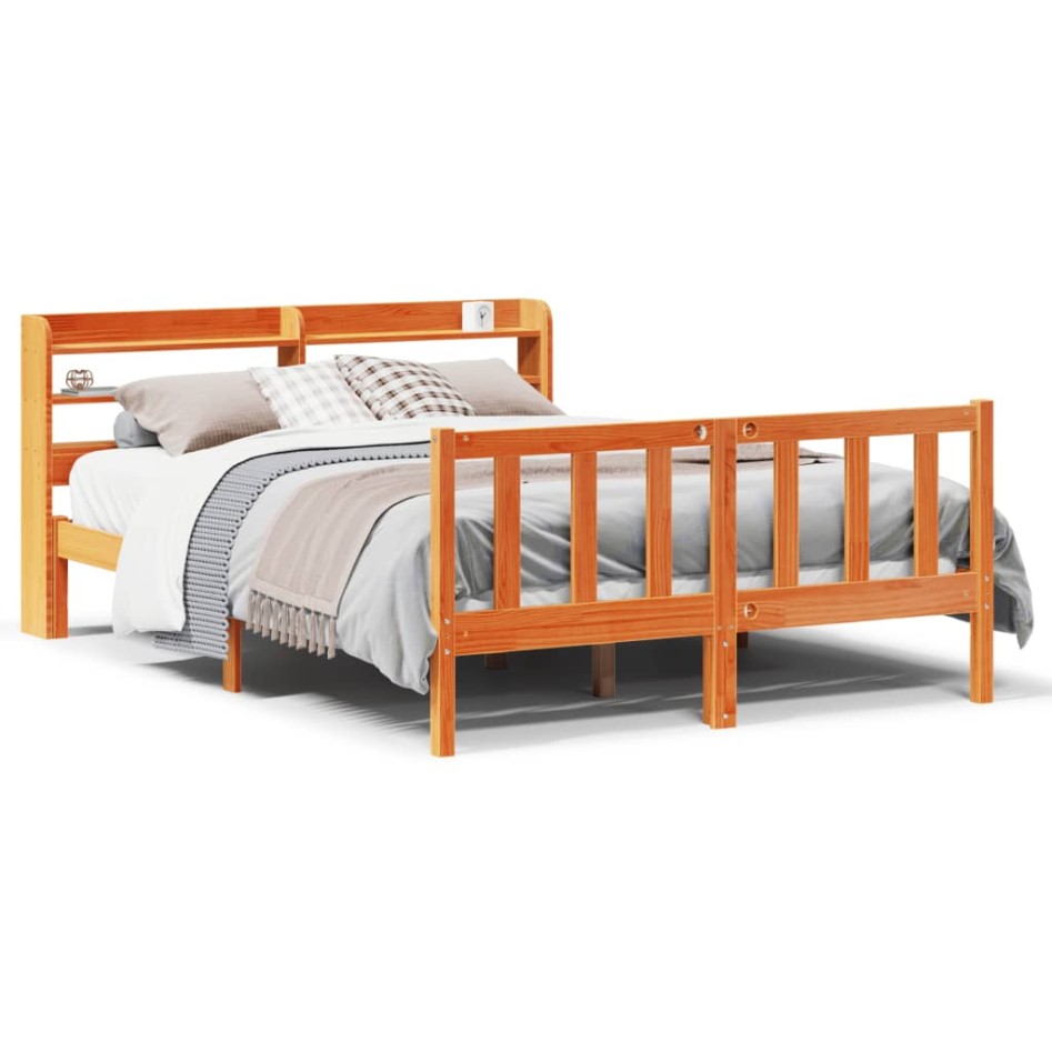 Estructura cama con cabecero madera pino marrón cera 120x200