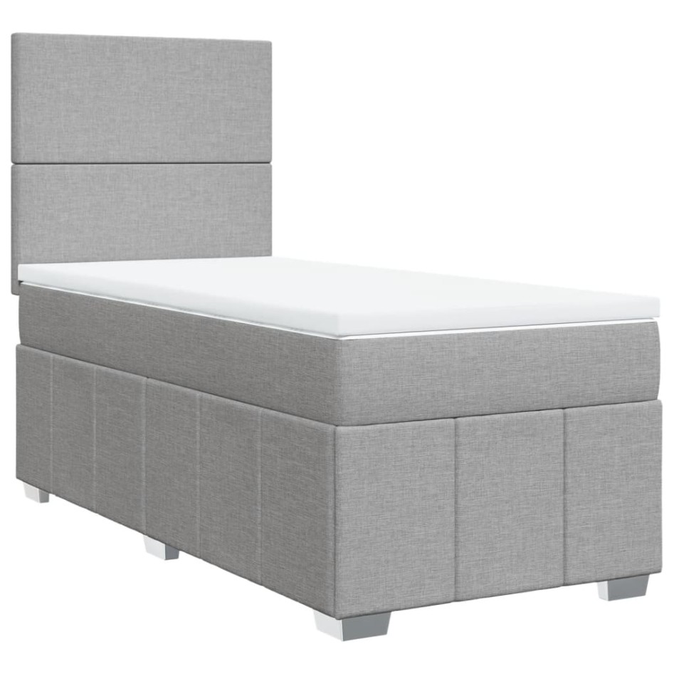 Cama box spring con colchón tela gris claro 100x200