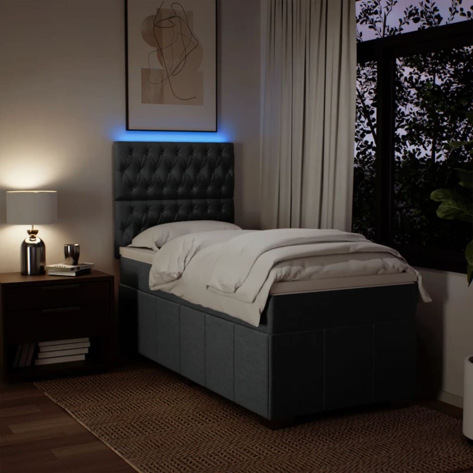Cama box spring con colchón tela gris oscuro 100x200