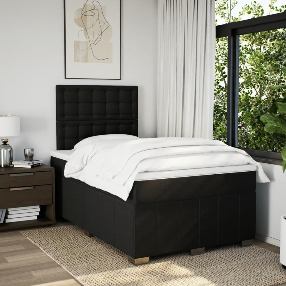 Cama box spring con colchón tela negro 120x190