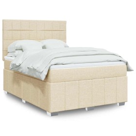 Cama box spring con colchón tela color crema 140x190