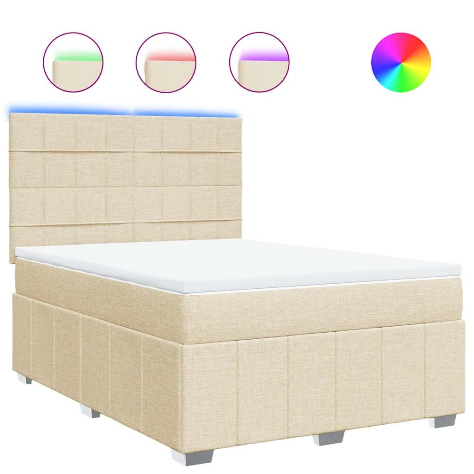 Cama box spring con colchón tela color crema 140x190