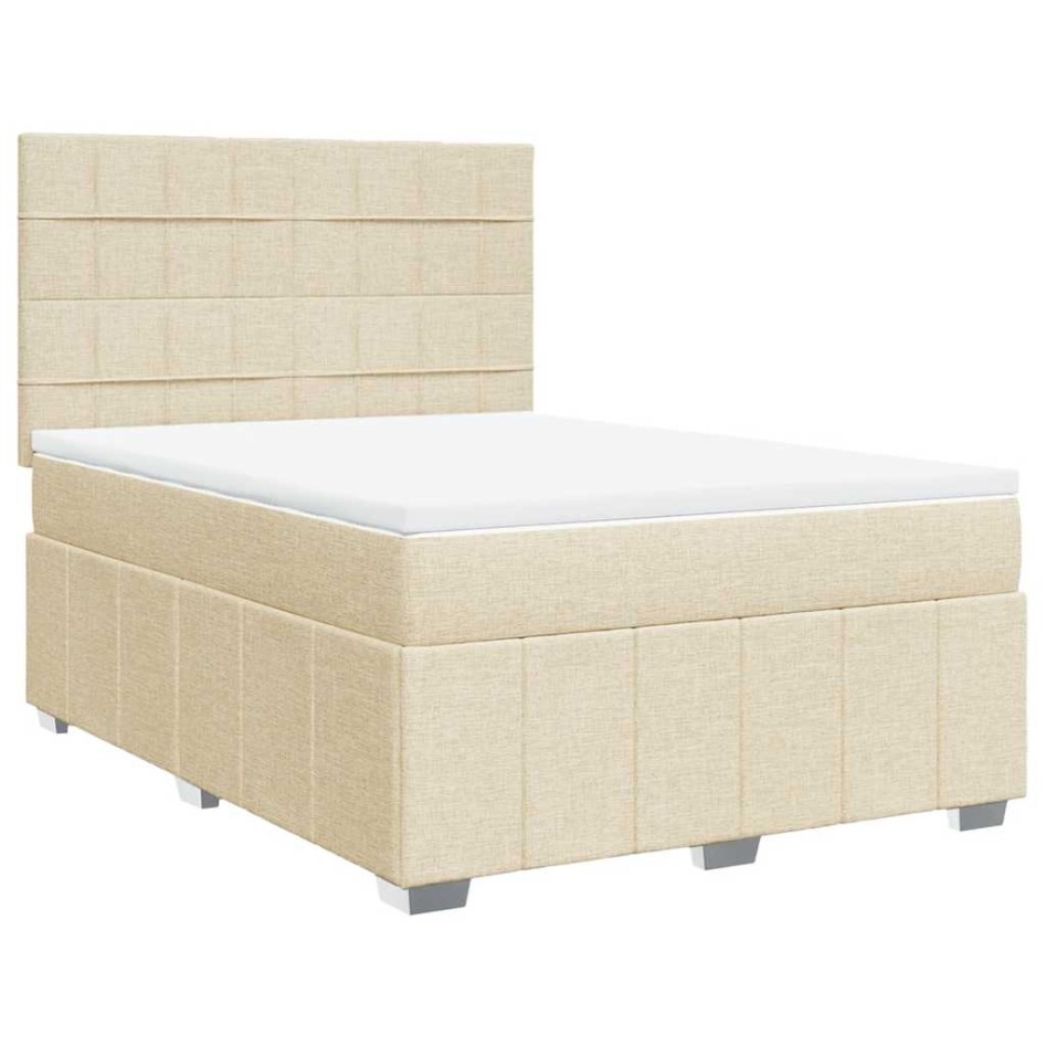 Cama box spring con colchón tela color crema 140x190