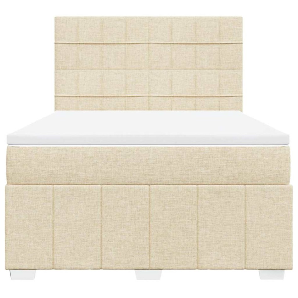 Cama box spring con colchón tela color crema 140x190