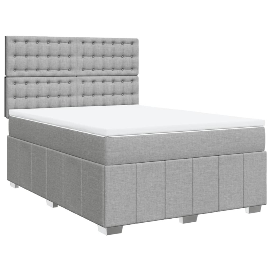 Cama box spring con colchón tela gris claro 140x190