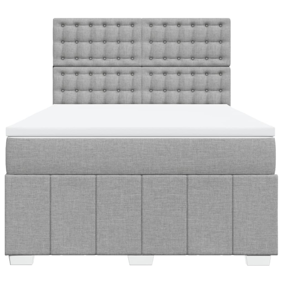 Cama box spring con colchón tela gris claro 140x190