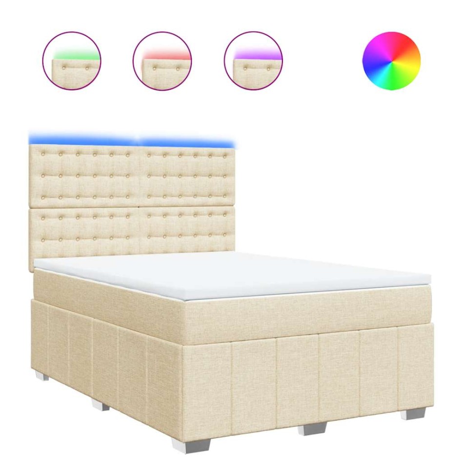 Cama box spring con colchón tela color crema 140x190