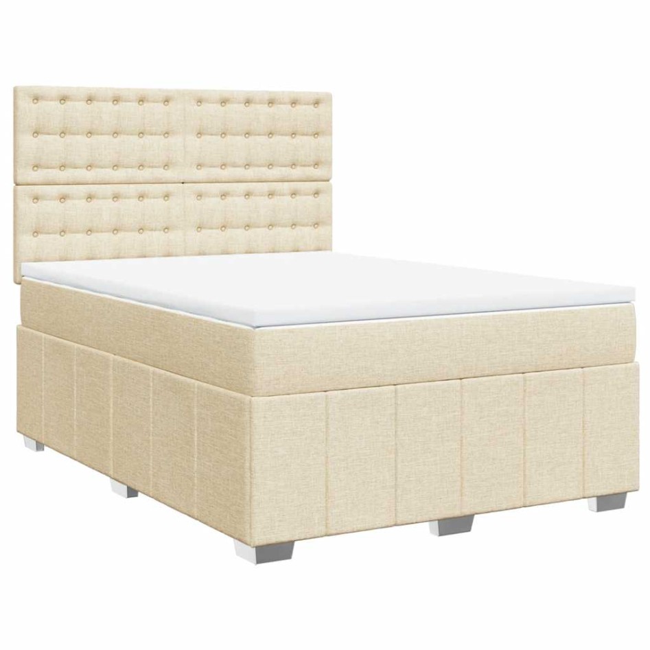 Cama box spring con colchón tela color crema 140x190