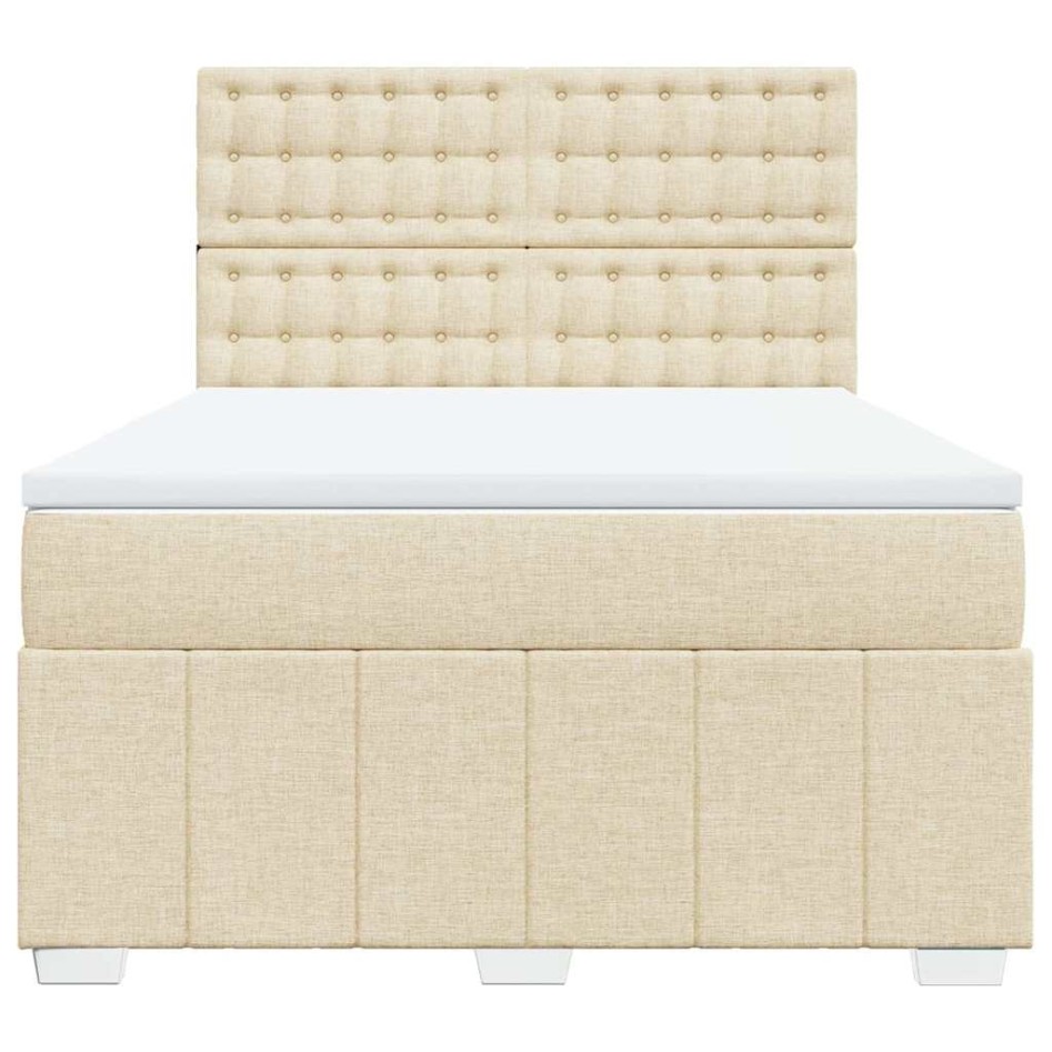 Cama box spring con colchón tela color crema 140x190
