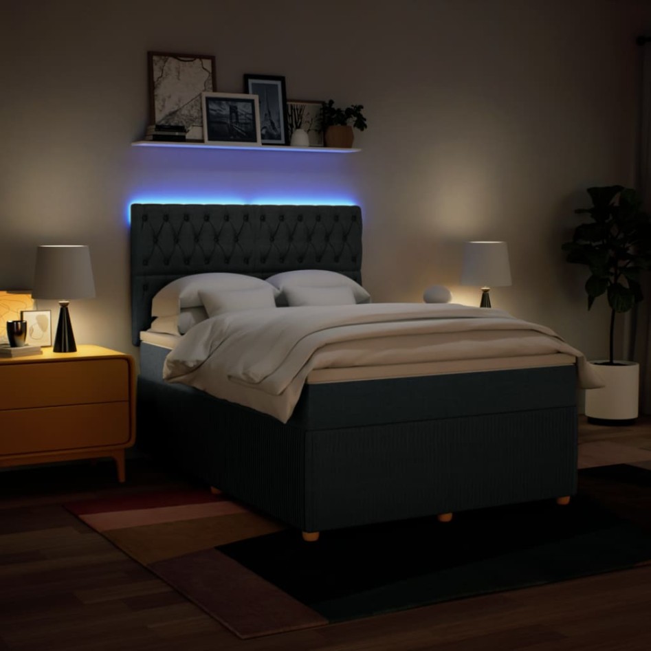 Cama box spring con colchón tela azul 140x190